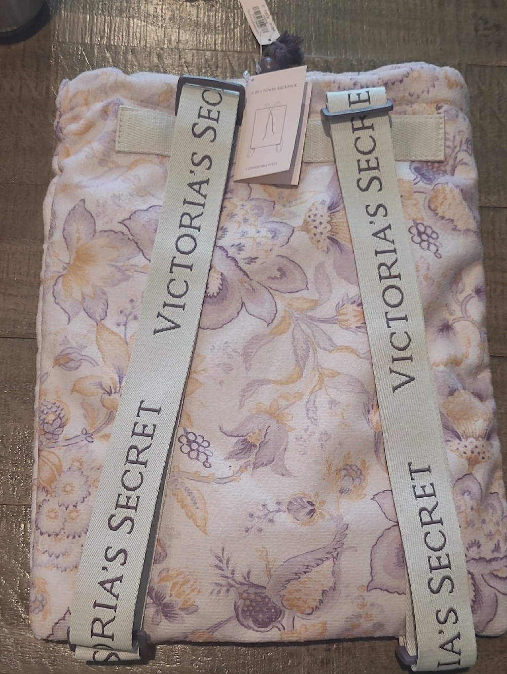 Victoria's Secret Plush Floral 2 in 1 Towel Backpack - Lavender & Cream